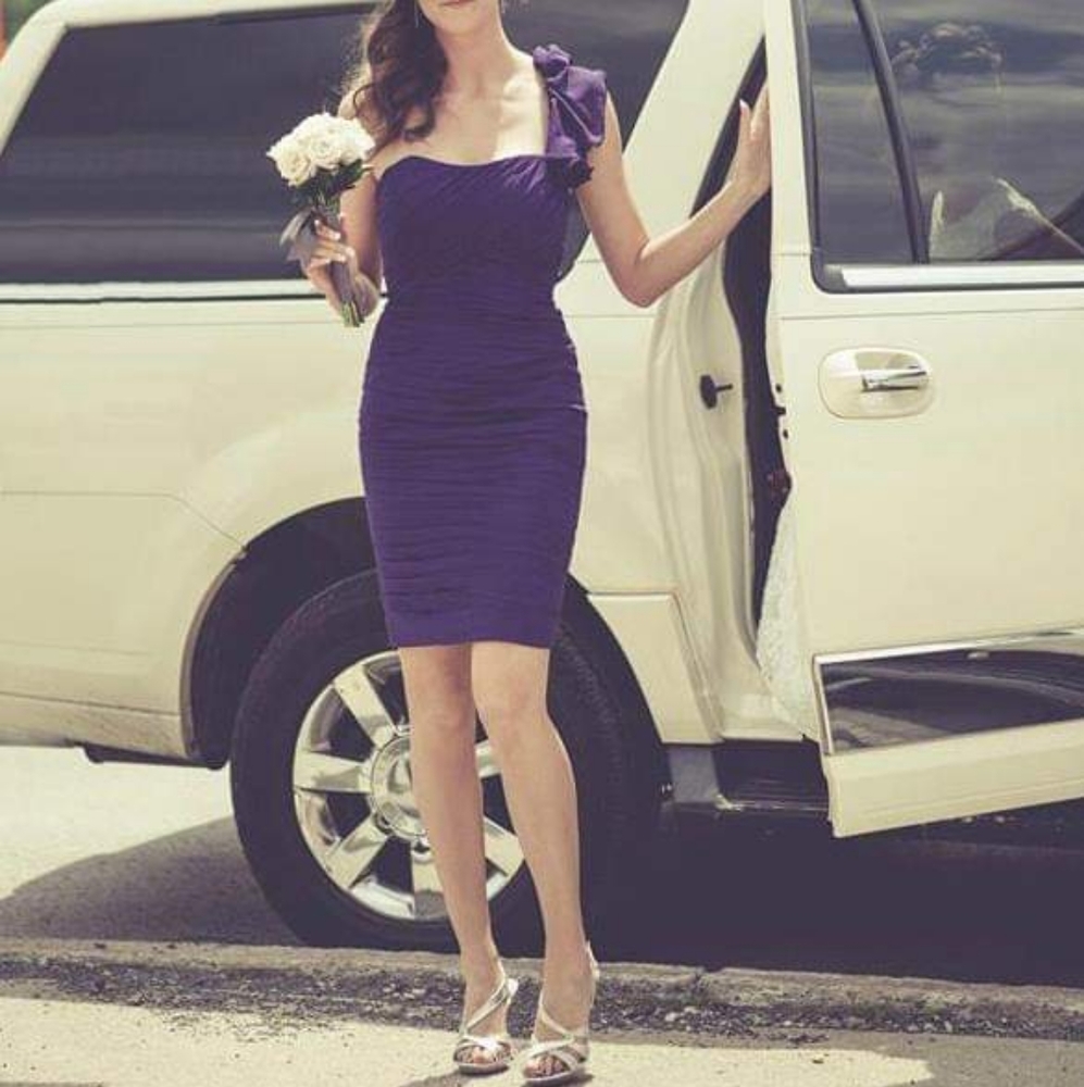 Purple strapless (optional) dress
